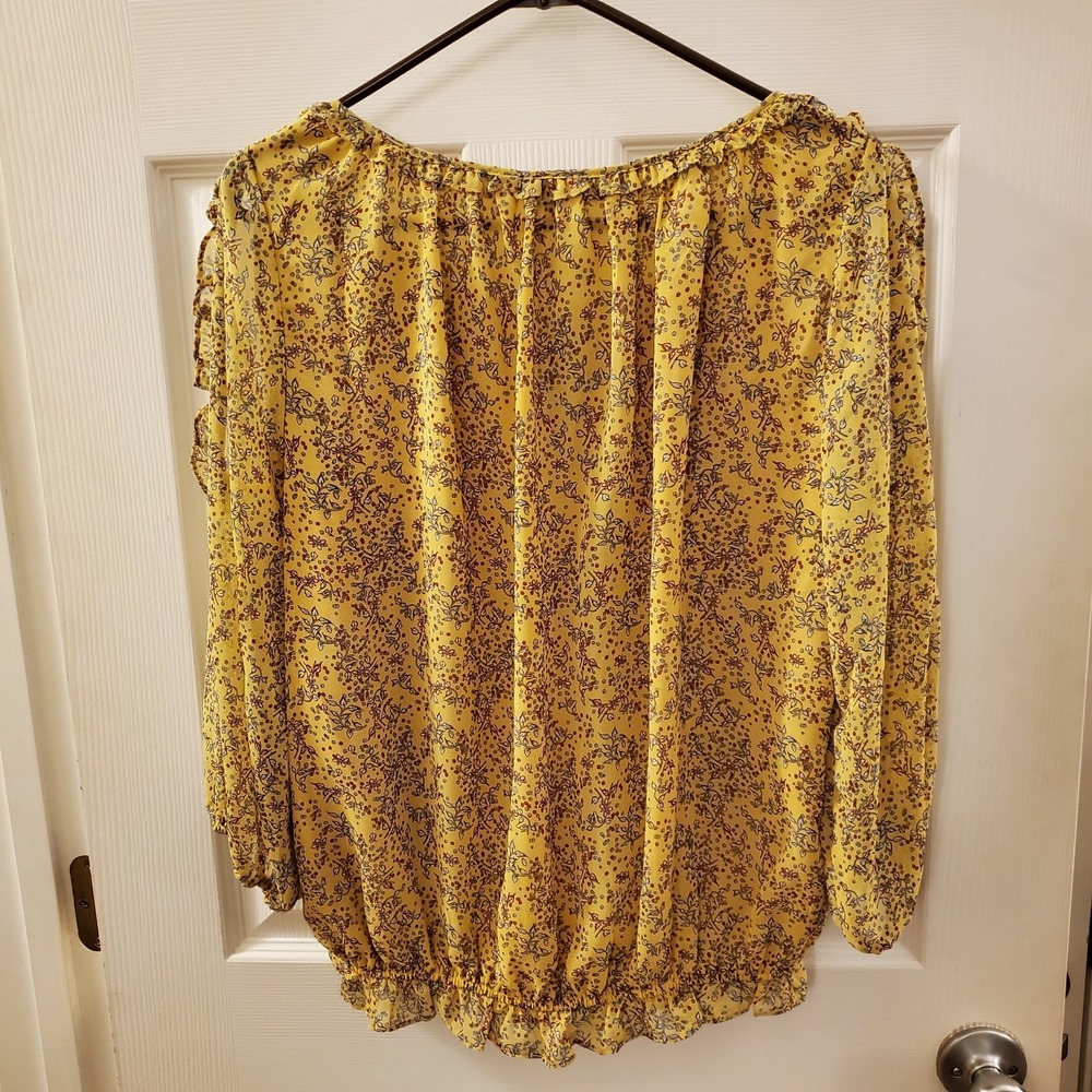 Max Studio sz L Gold Mustard Yellow Floral Peasant‎ Boho Top Garden Cottagecore - Picture 8 of 16